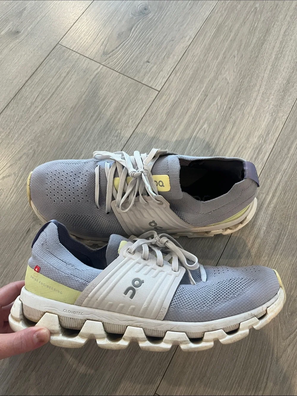 On Running Cloud Sneakers - Light Gray with Cream & Yellow Accents